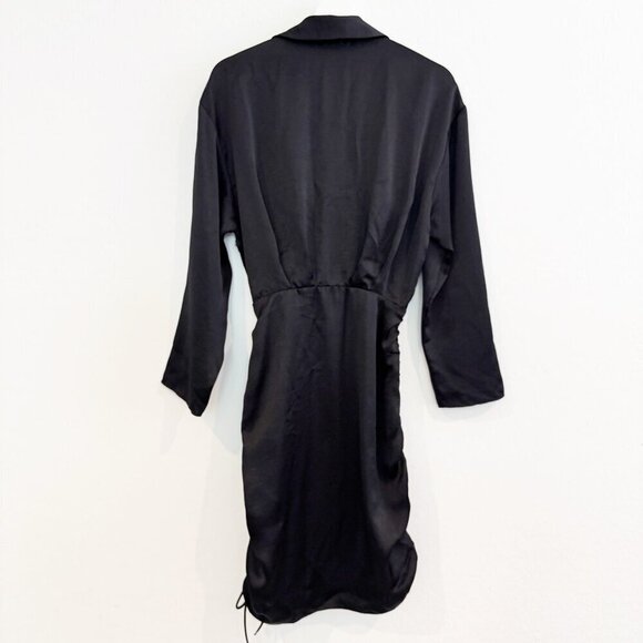 Zara Satin Collared Ruched Side Tie Mini Slip Dress Party Cocktail Black Small - Picture 9 of 10